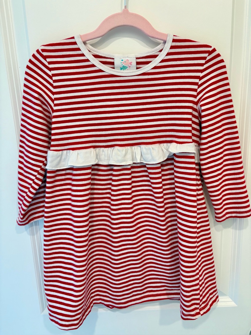 Stitchy Fish Girls 3T Red White Striped Ruffle Christmas Dress